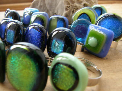 Skleněné prsteny velké - modrý mix