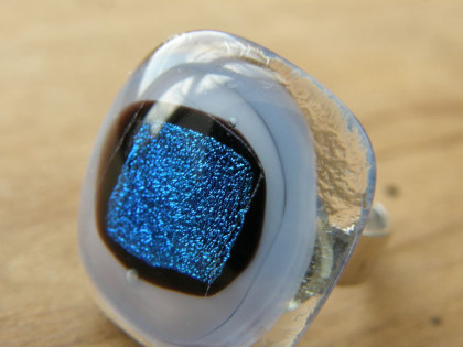 Skleněné prsteny velké - modrý mix
