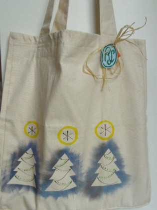 Vánoční nákupní taška tři modré stromečky 