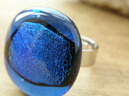 Skleněné prsteny velké - modrý mix