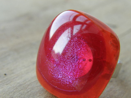 Skleněné prsteny velké - červenožlutý mix