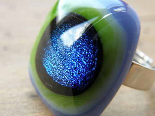 Skleněné prsteny velké - modrý mix