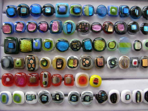 Skleněné prsteny velké - modrý mix