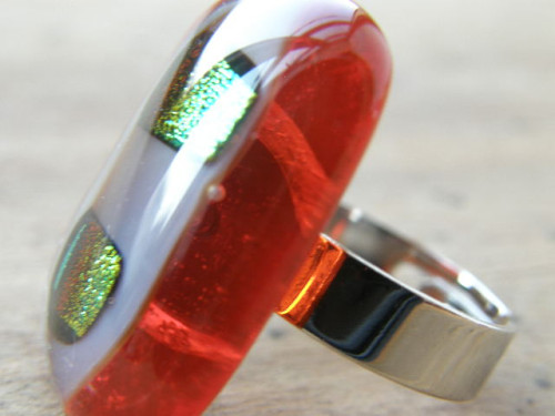 Skleněné prsteny velké - červenožlutý mix