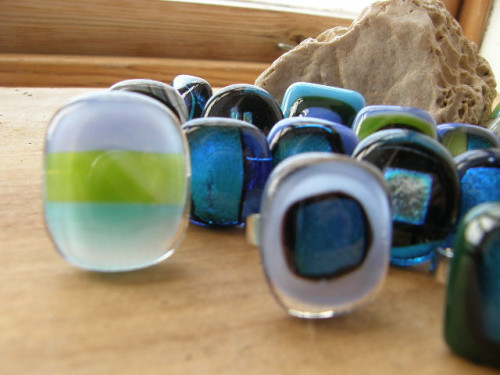 Skleněné prsteny velké - modrý mix