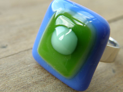 Skleněné prsteny velké - modrý mix