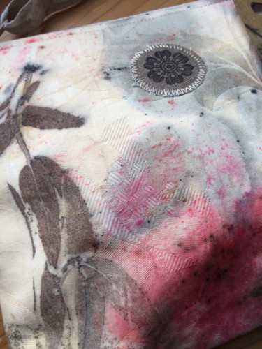 Malá látková taštička ecoprint růžová