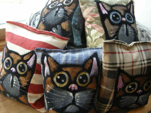 Kočičí mini polštářek srdíčkový