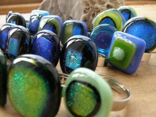 Skleněné prsteny velké - modrý mix