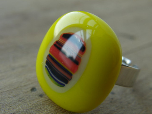 Skleněné prsteny velké - červenožlutý mix