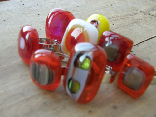 Skleněné prsteny velké - červenožlutý mix