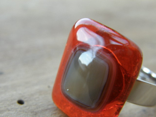 Skleněné prsteny velké - červenožlutý mix