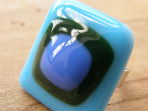 Skleněné prsteny velké - modrý mix