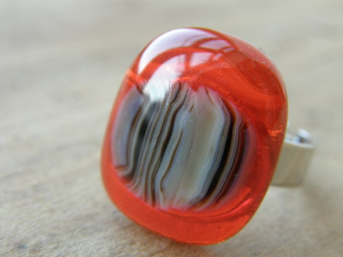 Skleněné prsteny velké - červenožlutý mix