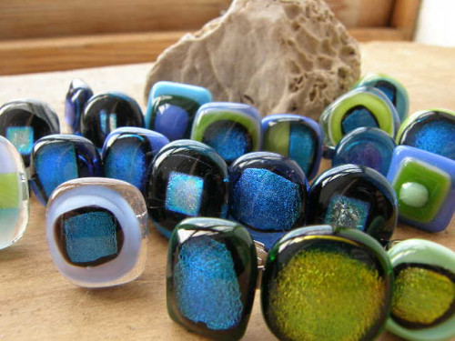 Skleněné prsteny velké - modrý mix